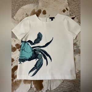 J Crew Size 6 White Top with Blue Crab Design